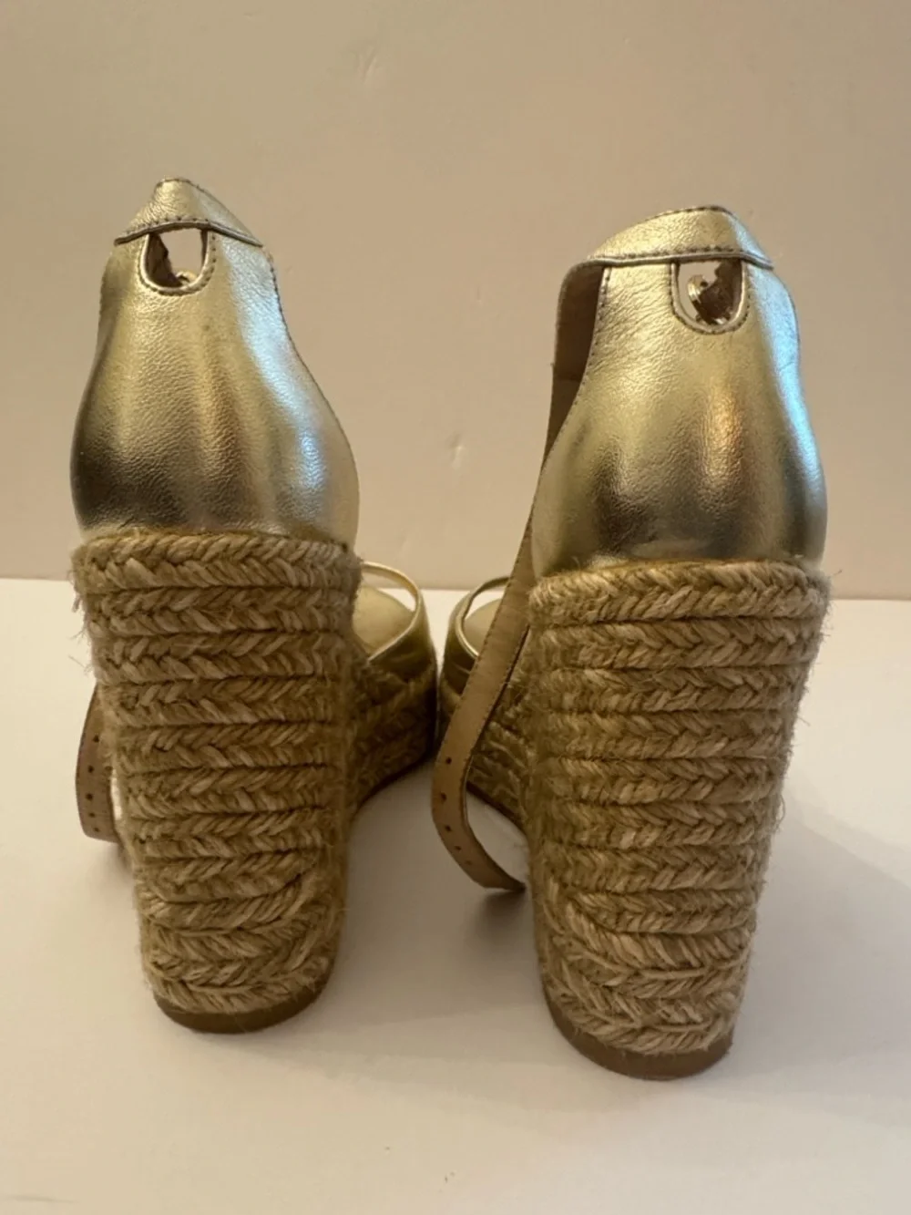 Stuart Weitzman Nudistcurve Metallic Gold Espadrille Wedge Sandals w/Ankle Strap - Picture 9 of 16